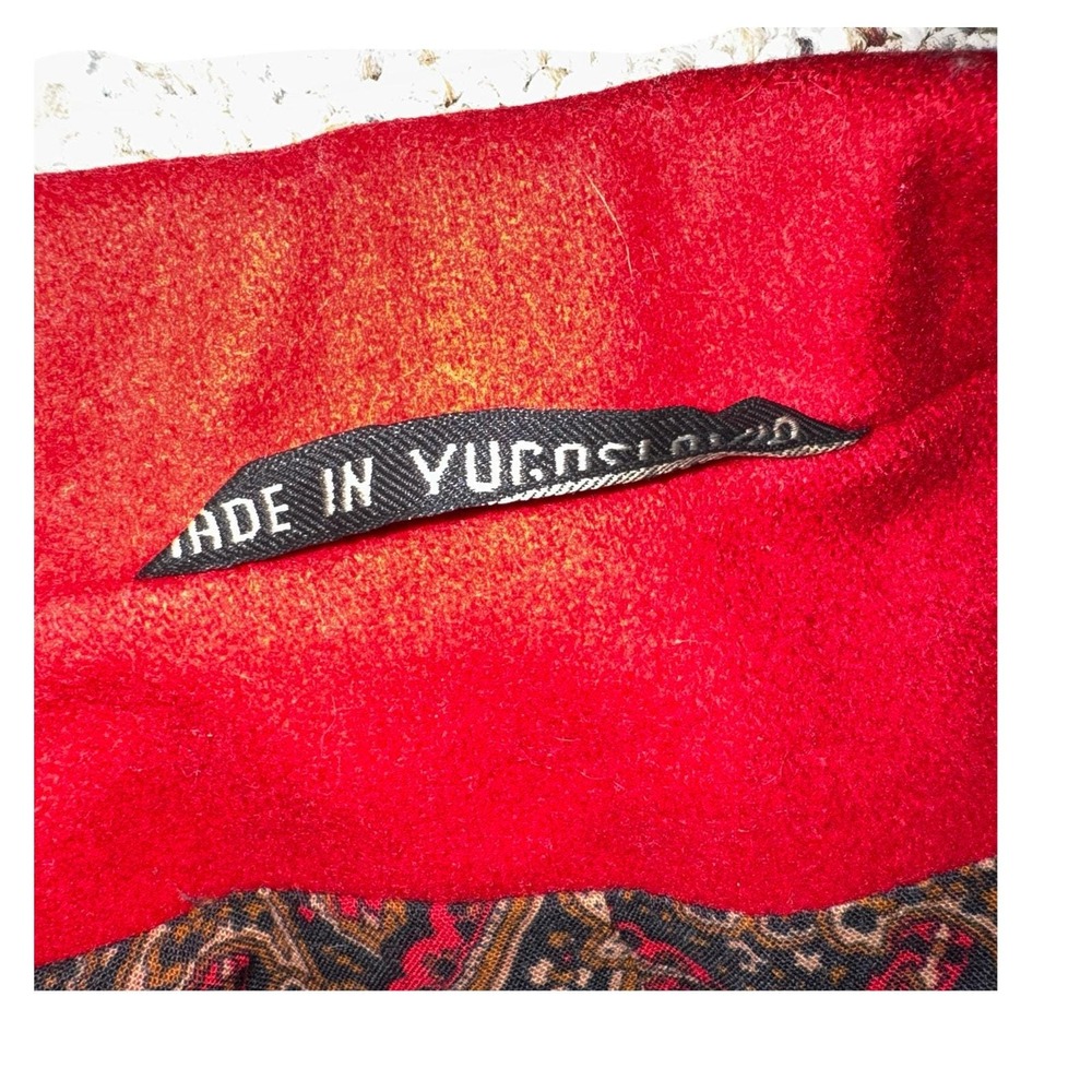 Vintage Wool Pea Coat Women Red Double Breasted Paisley Lining 80s Size 9/10 - Picture 6 of 11